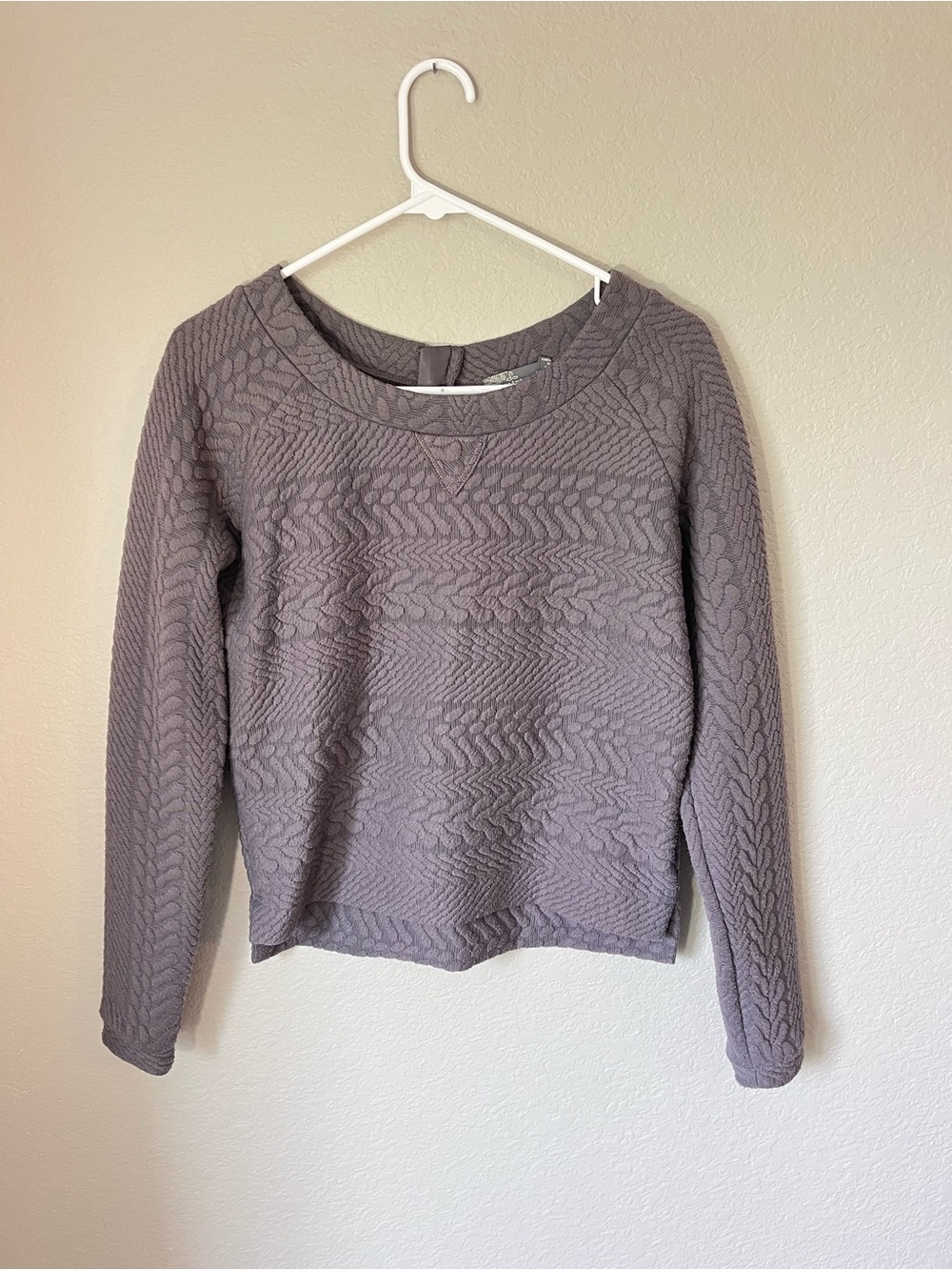 prAna Dusty Purple Textured Chevron Pullover XS Boho Fall Sweater Casual